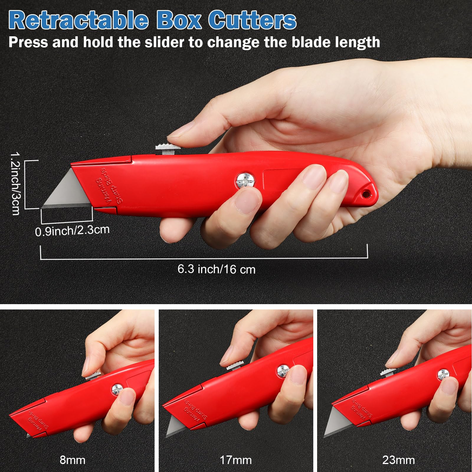 30 Pcs Box Cutter Bulk Retractable Blade Utility Knife Heavy Duty Aluminum Alloy Razor Shell Knife Razor Knife for Cartons, Cardboard and Boxes, DIY, Factory, Home, Office, Craft (Red)