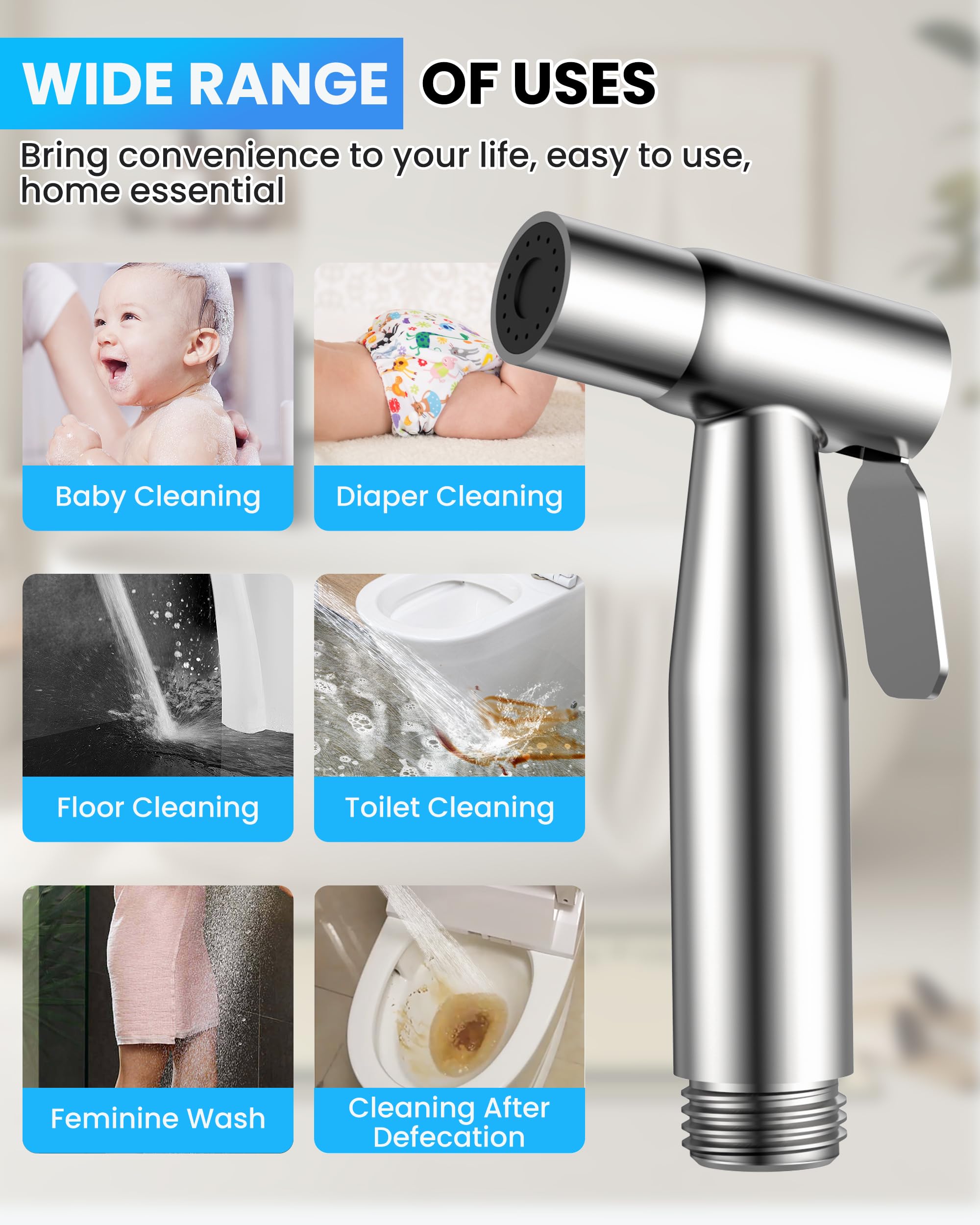 Bidet Sprayer for Toilet with Hot Cold Mixing Valve, Pressure, Temp Adjustable, OPKIDDLE Handheld Warm Water Jet Spray Muslim Shower, Stainless Steel Toilet Sprayer for Diaper Feminine Wash