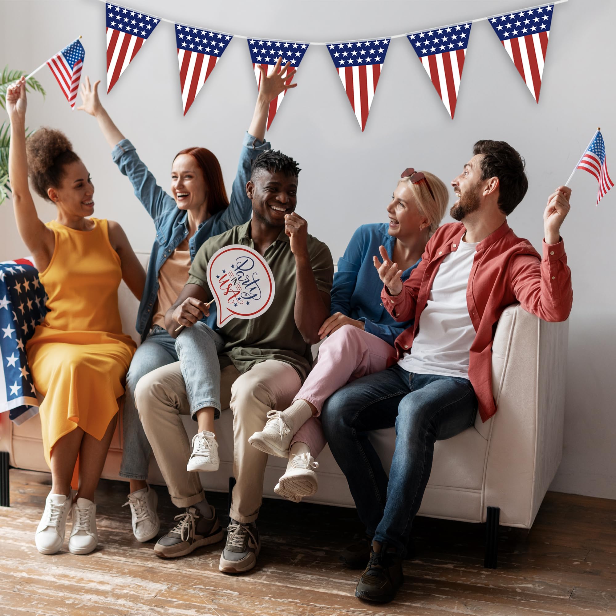 USA Flag Pennant Banner | 100’ FT. Long American String Flags | 18” Inch Tall Triangle Flag Decorations USA Party | Stars and Stripes Bunting Garland | 4th of July Patriotic Decoration | BASHOUT