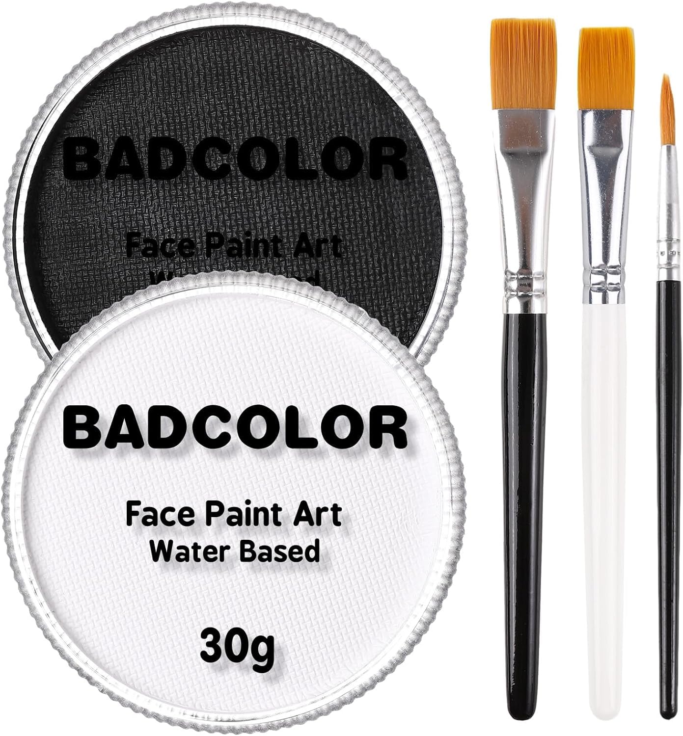 Black & Clown White Face Body Paint with 3Pcs Painting Brushes, Water Based SFX Makeup Palette for Kids & Adults, Non-Toxic Facepaint for Halloween, Cosplay, Costume & Theater