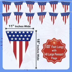 USA Flag Pennant Banner | 100’ FT. Long American String Flags | 18” Inch Tall Triangle Flag Decorations USA Party | Stars and Stripes Bunting Garland | 4th of July Patriotic Decoration | BASHOUT