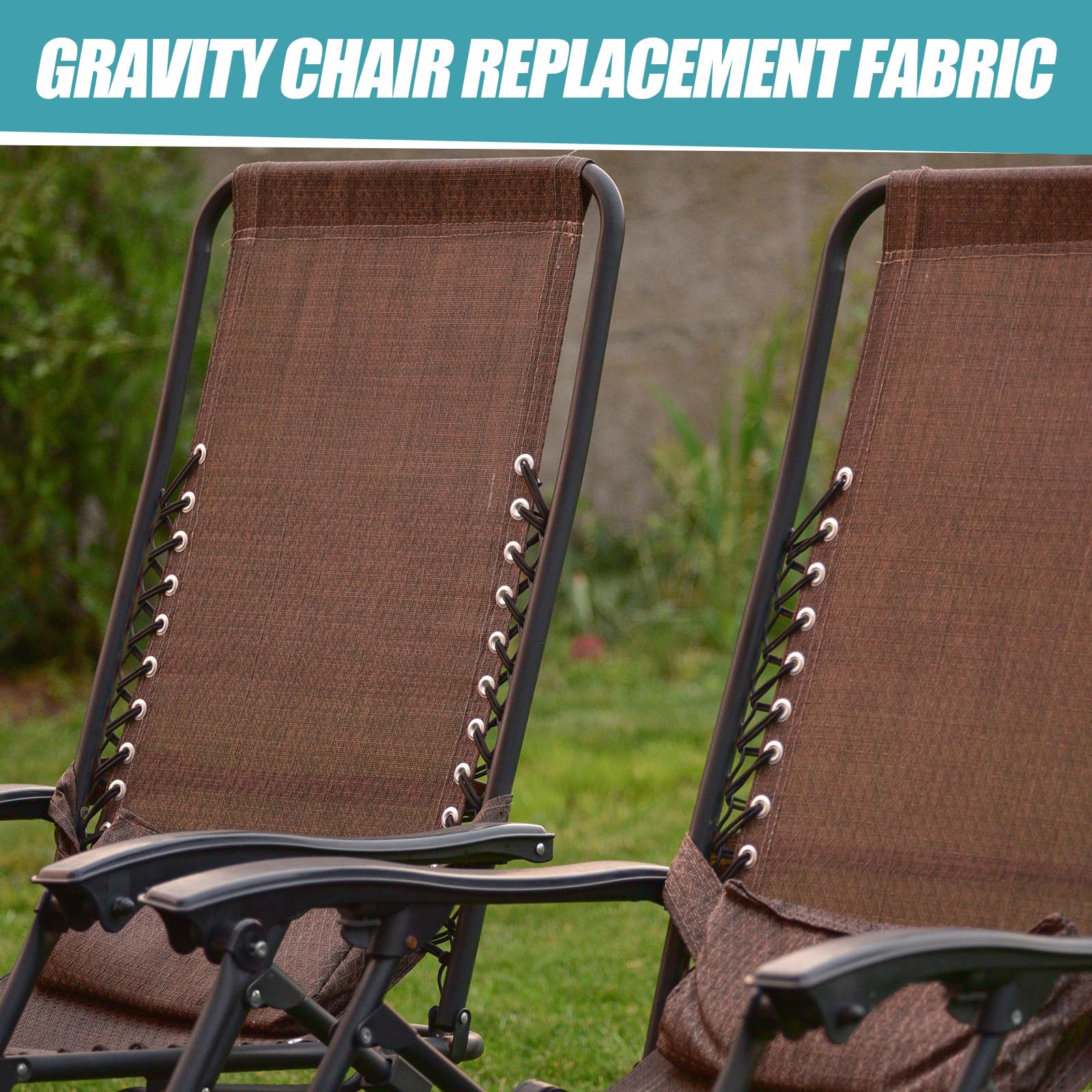 Queekay Chair Replacement Fabric with 4 Bungee Cord Lounge Chair Cloth Mesh Chair Repair Kit for Patio Recliner Chair Outdoor Lawn Pool(Brown, 63 x 21 Inch)