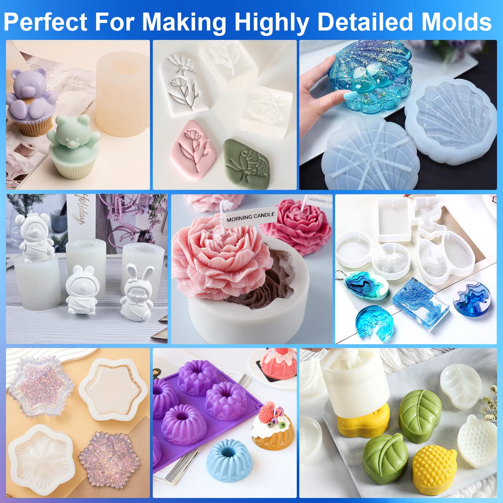 CHANGTIKEJI Silicone Mold Making Kit,64OZ Super Elastic Liquid Silicone for Mold Maker, Fast Cure Translucent Silicone Rubber for Casting Resins Mold,Silicone Mold,Candle Mold,Soap Mold,Food Mold