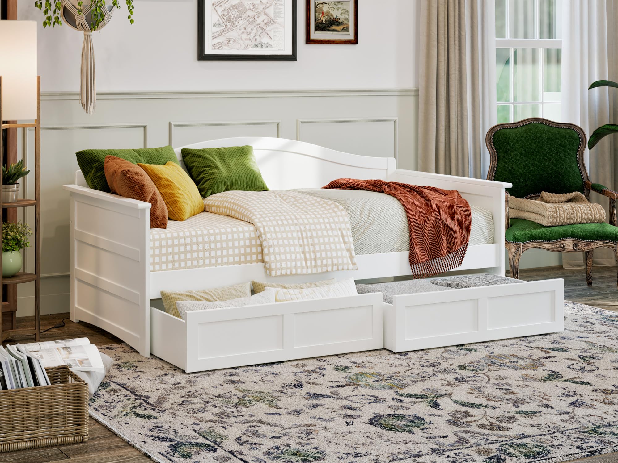 Acadia Twin Wood Daybed with Set of 2 Drawers in White