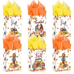 seajan 32 pieces thanksgiving gift bags with tissue paper thanksgiving party favor bag with handles fall party treat paper bags fall candy bags thanksgiving fall autumn party supplies and gifts