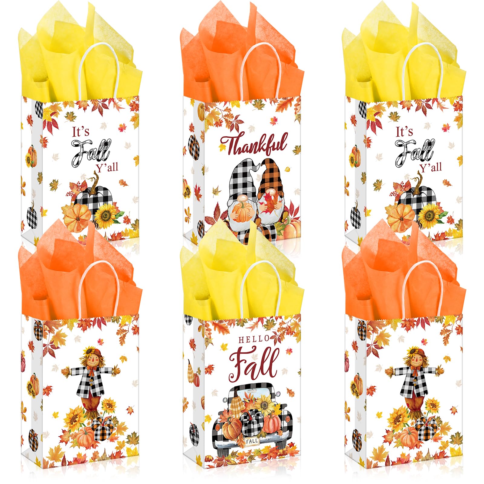 Seajan 32 Pieces Thanksgiving Gift Bags with Tissue Paper Thanksgiving Party Favor Bag with Handles Fall Party Treat Paper Bags Fall Candy Bags Thanksgiving Fall Autumn Party Supplies and Gifts