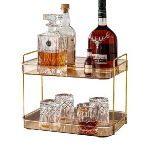 YCIA&DONE Coffee Bar Accessories,Coffee Station Organizer,Large Capacity Organizer with Drain Board,Whisky Tray,Mug Tea Cup Holder Coffee Bar Organizer,Kitchen Organizers,Amber Gold