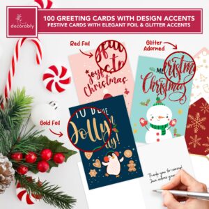 100 Pack Boxed Christmas Cards with Envelopes & Stickers, 100 Unique Designs with Printed Inside Christmas Cards Bulk, 6x4in Assorted Christmas Cards Boxed with Envelopes, Holiday Cards with Envelopes