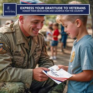 Decorably Special Season Cards with Envelopes & Stickers - 24 Pack Thank You for Your Service Cards, Veteran Thank You Cards, Printed Message Inside 6x4in Patriotic Cards with Envelopes