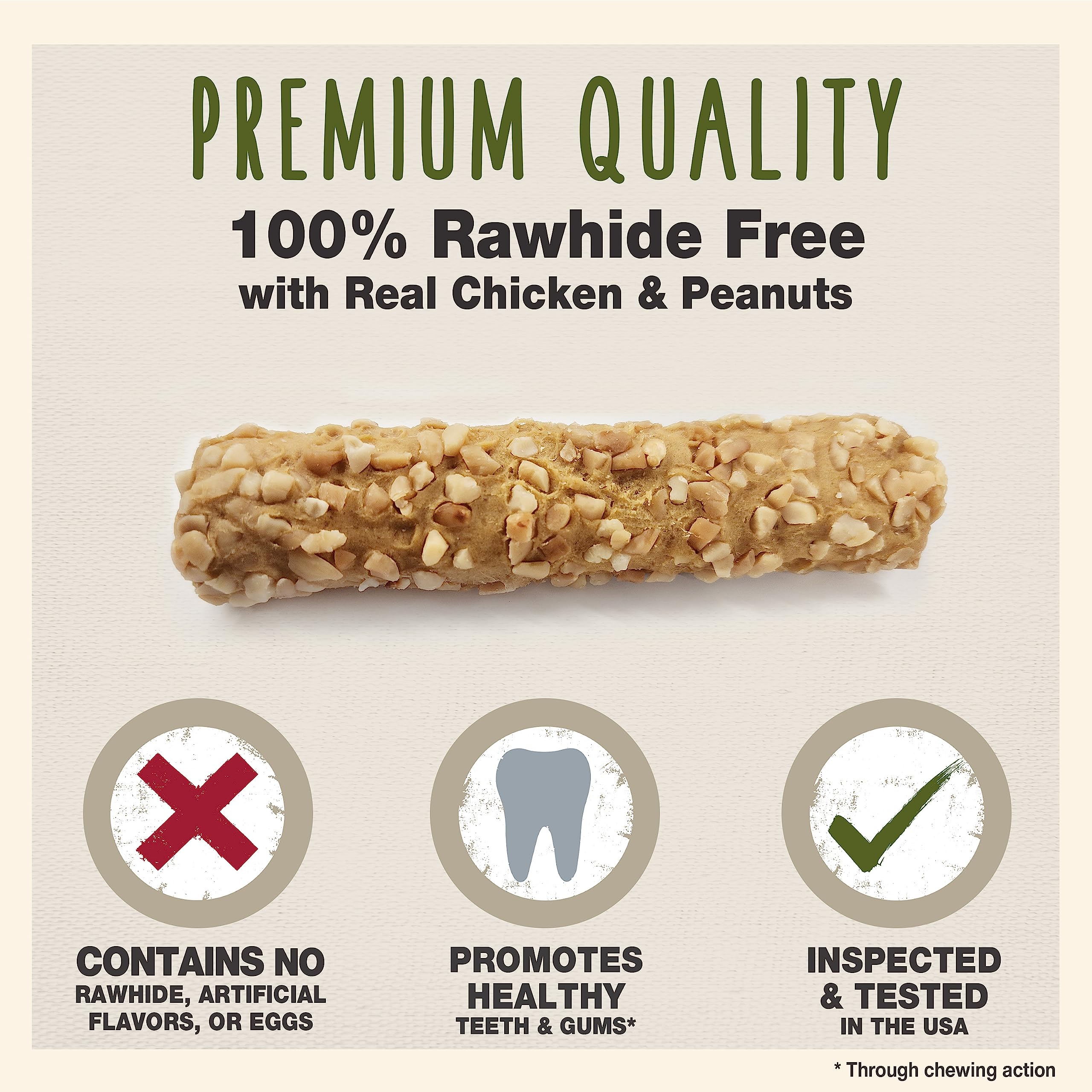 Cadet Smart Hide Rawhide Free Dog Treats – Peanut Coated, 2 Count