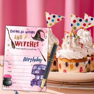 KFNER Wizards and Witches Birthday Invitations, Wizard Birthday Party Invitation Card, Magical Birthday Party Favors & Celebration Supplies(20 Set of Invitations with Envelopes)-B35