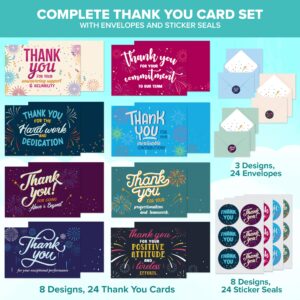 Decorably Work Cards with Envelopes & Stickers - 24 Pack Employee Appreciation Cards with Envelopes & Stickers, Blank Inside 6x4in Employee Thank You Cards for Employees Appreciation