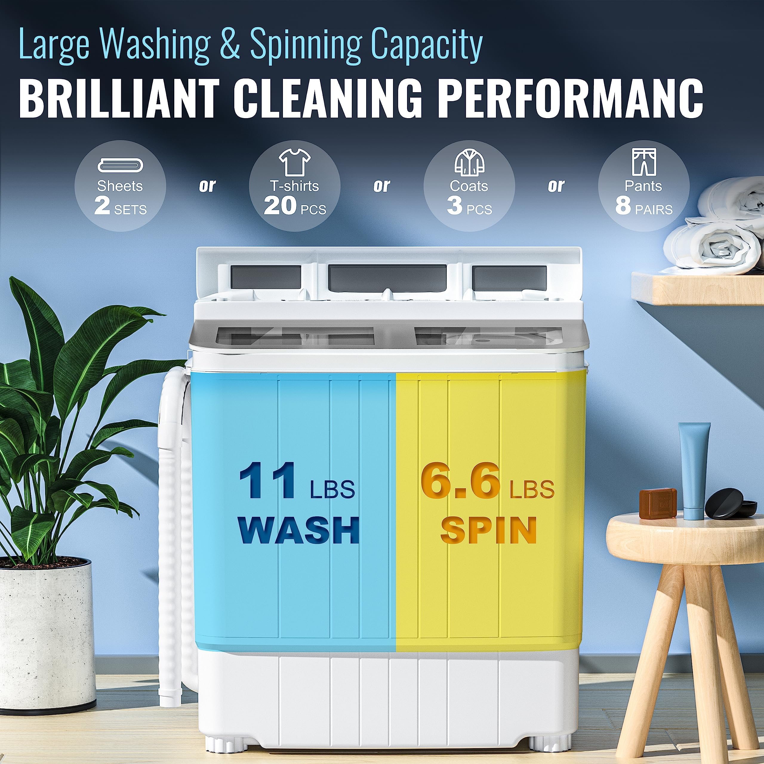 Pataku Portable Washing Machine, 17.6 Lbs Compact Mini Washer and Dryer Combo,Twin Tub Laundry Washer with Spin Cycle, Soaking Function Ideal for Apartment, Dorms, RVs Camping, Grey