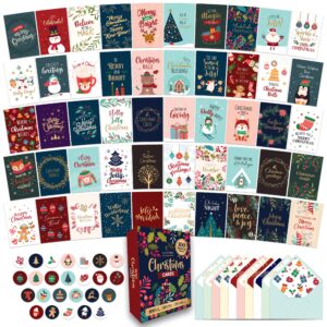 100 pack boxed christmas cards with envelopes & stickers, 100 unique designs with printed inside christmas cards bulk, 6x4in assorted christmas cards boxed with envelopes, holiday cards with envelopes