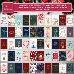 100 Pack Boxed Christmas Cards with Envelopes & Stickers, 100 Unique Designs with Printed Inside Christmas Cards Bulk, 6x4in Assorted Christmas Cards Boxed with Envelopes, Holiday Cards with Envelopes