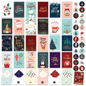 decorably special season cards with envelopes & stickers - 24 pack foiled & glittery christmas cards with envelopes pack, assorted holiday cards with printed message inside, 4x6 boxed christmas cards