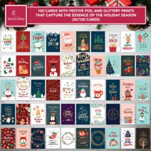 100 Pack Boxed Christmas Cards with Envelopes & Stickers, 100 Unique Designs with Printed Inside Christmas Cards Bulk, 6x4in Assorted Christmas Cards Boxed with Envelopes, Holiday Cards with Envelopes