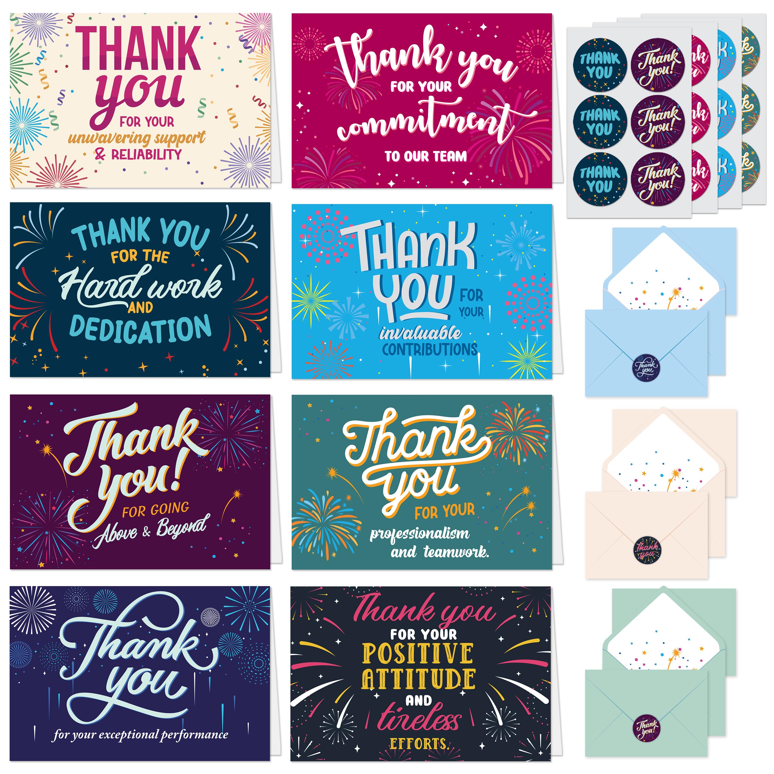 Decorably Work Cards with Envelopes & Stickers - 24 Pack Employee Appreciation Cards with Envelopes & Stickers, Blank Inside 6x4in Employee Thank You Cards for Employees Appreciation