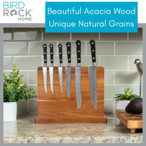 BIRDROCK HOME Wooden Magnetic Knife Block | Acacia Wood Knife Storage | Double-Sided Strong Magnetic Knife Holder | Knife Organizer for Kitchen & Space-Saving Design | No Knives Included | 12.8"Lx10"H