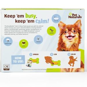 Pet Naturals Calm and Busy Pack with 6 Pouches of BusyButter Calming Peanut Butter and Premium Lick Mat with Suction Cups