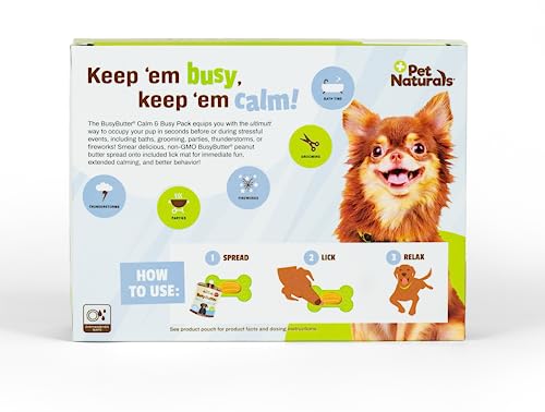 Pet Naturals Calm and Busy Pack with 6 Pouches of BusyButter Calming Peanut Butter and Premium Lick Mat with Suction Cups