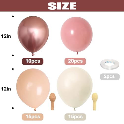 Retro Blush Pink Balloons, 60 Packs 12 Inch Dusty Pink Metallic Chrome Rose Gold White Sand Nude Balloons for Bridal Baby Shower Girls Boho Birthday Wedding Decorations Supplies