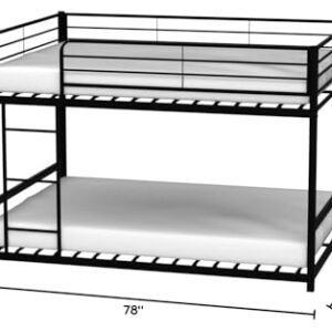 VINGLI Full Over Full Bunk Bed, Low Bunk Bed for Kids Floor Bed Full Size Bunk Bed for Adults,Heavy Duty Metal Slat, No Box Spring Needed, Black