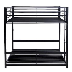 VINGLI Full Over Full Bunk Bed, Low Bunk Bed for Kids Floor Bed Full Size Bunk Bed for Adults,Heavy Duty Metal Slat, No Box Spring Needed, Black