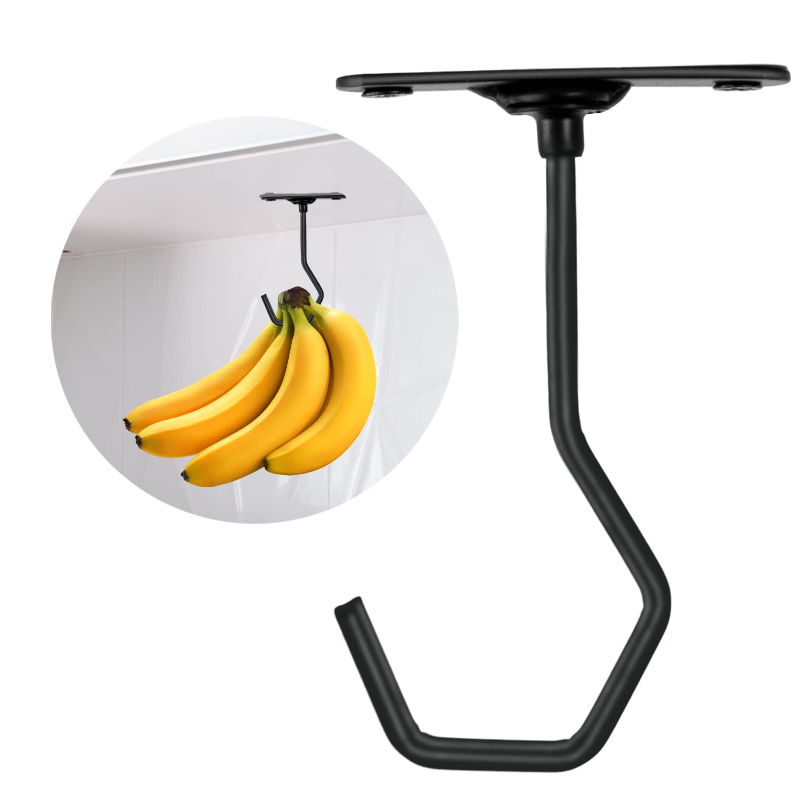 FFQ Banana Hook Hanger,Banana Hook Under Cabinet to Keep Bananas Fresh,Banana Hanger Under Cabinet Black,Metal Banana Hanger,NO Foldable