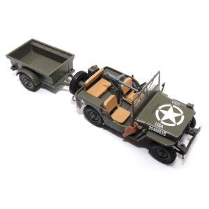 1:43 Scale Willys Jeep 1/4-Ton Utility Truck with Trailer - Militaria Diecast by Motorcity Classics