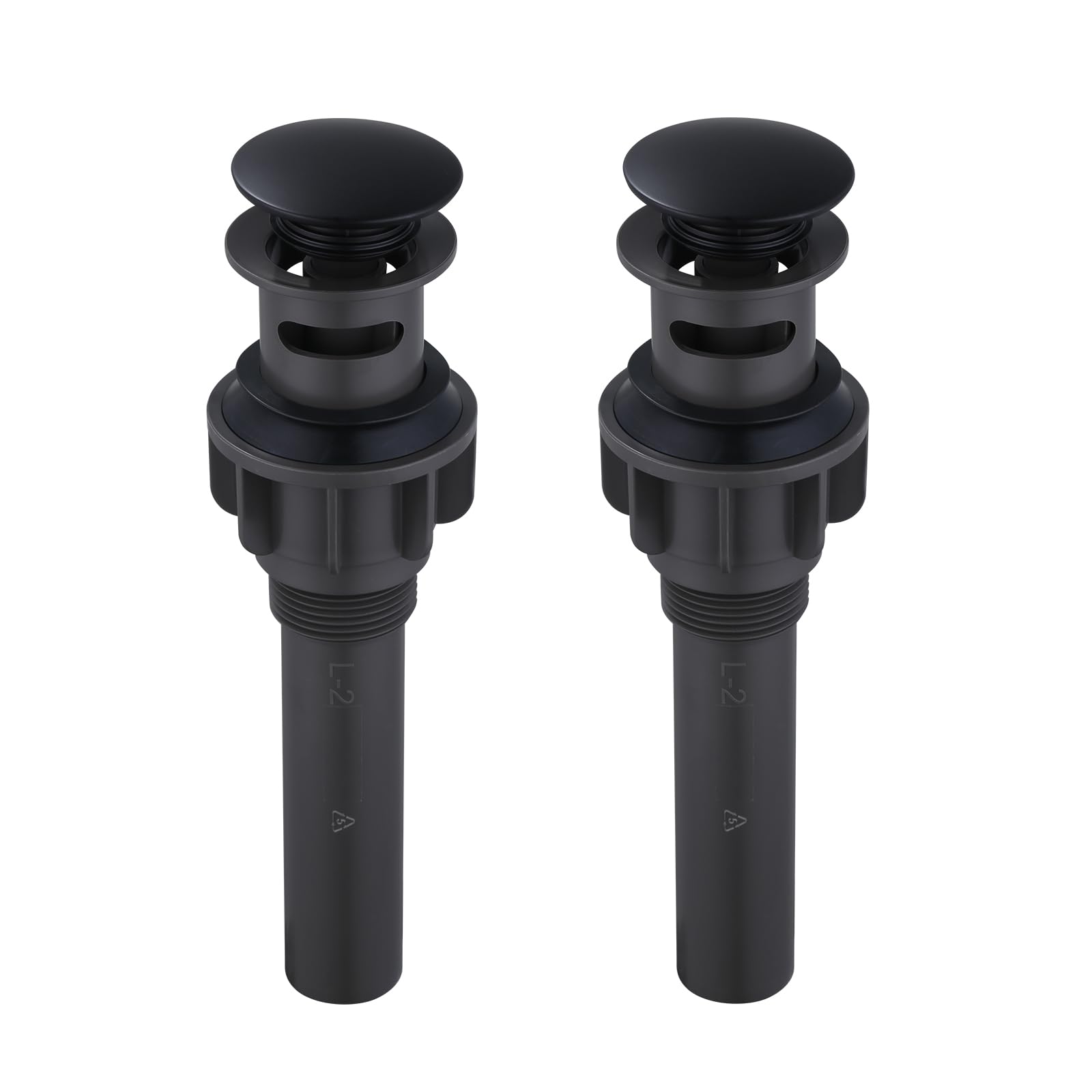 ARCORA Bathroom Sink Drain with Overflow 2 Pack, Matte Black Pop Up Drain Stopper Vanity Vessel Sink Clicker Drain Stopper