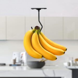 FFQ Banana Hook Hanger,Banana Hook Under Cabinet to Keep Bananas Fresh,Banana Hanger Under Cabinet Black,Metal Banana Hanger,NO Foldable