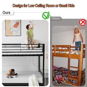 VINGLI Full Over Full Bunk Bed, Low Bunk Bed for Kids Floor Bed Full Size Bunk Bed for Adults,Heavy Duty Metal Slat, No Box Spring Needed, Black