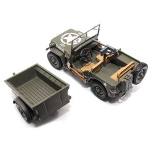 1:43 Scale Willys Jeep 1/4-Ton Utility Truck with Trailer - Militaria Diecast by Motorcity Classics