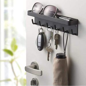 Key Holder Wall Mounted with 6 Hooks, Self Adhesive Metal Key Rack with Mail Organizer Tray, Key Hanger for Entryway Hallway Kitchen Farmhouse Decor