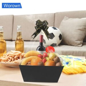 Worown 6 Pack Black Basket for Gifts Empty, Cardboard Gift Basket Kit, 8 x 10 Inch Kraft Basket with Bags, Black Pull Bows for Packing Gift on Easter, Christmas, Birthday, Wedding