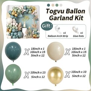 Dusty Sage Green Blue Gold Balloon Garland Kit, 107 PCS Pastel Olive Green Slate Blue Beige Metallic Gold Balloon Arch Kit for Women Men Boho Birthday Wedding Baby Bridal Shower Party Decorations