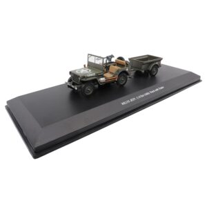 1:43 Scale Willys Jeep 1/4-Ton Utility Truck with Trailer - Militaria Diecast by Motorcity Classics