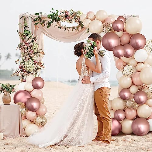 Retro Blush Pink Balloons, 60 Packs 12 Inch Dusty Pink Metallic Chrome Rose Gold White Sand Nude Balloons for Bridal Baby Shower Girls Boho Birthday Wedding Decorations Supplies