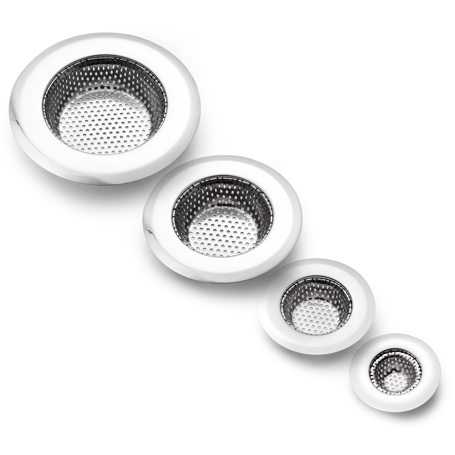 CORNERJOY 4 Pack Heavy Duty Stainless Steel Kitchen Sink Drain Strainer, Bathroom Hair Catcher Shower Drain Cover, Sink Tub Drain Stopper, Wash Basin Floor Drain, 2.1 to 4.5 Inch Diameter Rim