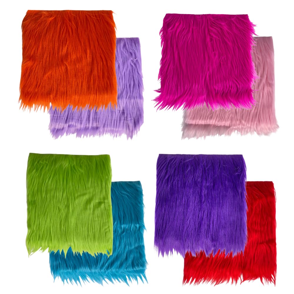 FabricLA Faux Fur Fabric - 8 Pieces Square Fur Material Fabric - 10” X 10” Inches (25cm x 25cm) - Shaggy Fur Patches Fabric Cuts Chair Cover Seat Cushion for DIY Craft - Multi-Colored