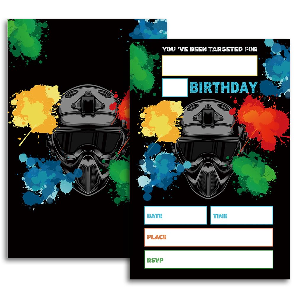 FujLoy Paintball Birthday Party Invitations, Paintball Invitations, Paintball Theme Birthday.（065）