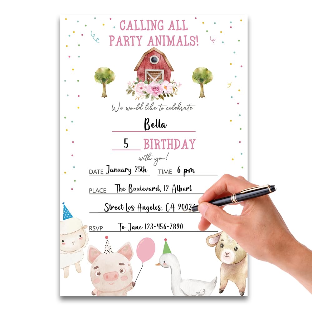 FujLoy Farm Animals Birthday Invitation, Farm Animals Party invite, Farm Birthday,Farm Birthday Party Supplies.（067）