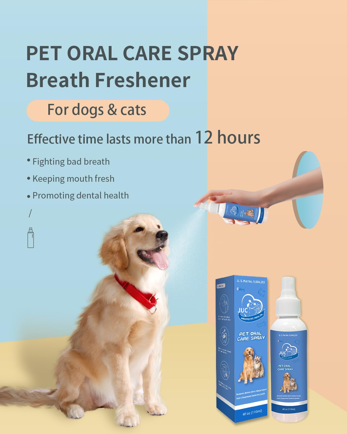 JUC Dog Breath Freshener for Dogs & Cats Teeth Cleaning Spray Dog Bad Breath Pet Oral Care Spray 4fl.oz