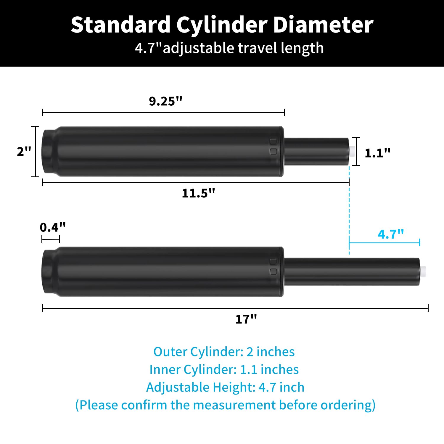 HEADMALL Office Chair Cylinder Replacement, 4.7 Inches Hydraulic Cylinder Replacement, Office Chair Piston Universal Fit Black Y10-4.7 Inches