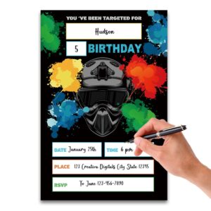 FujLoy Paintball Birthday Party Invitations, Paintball Invitations, Paintball Theme Birthday.（065）