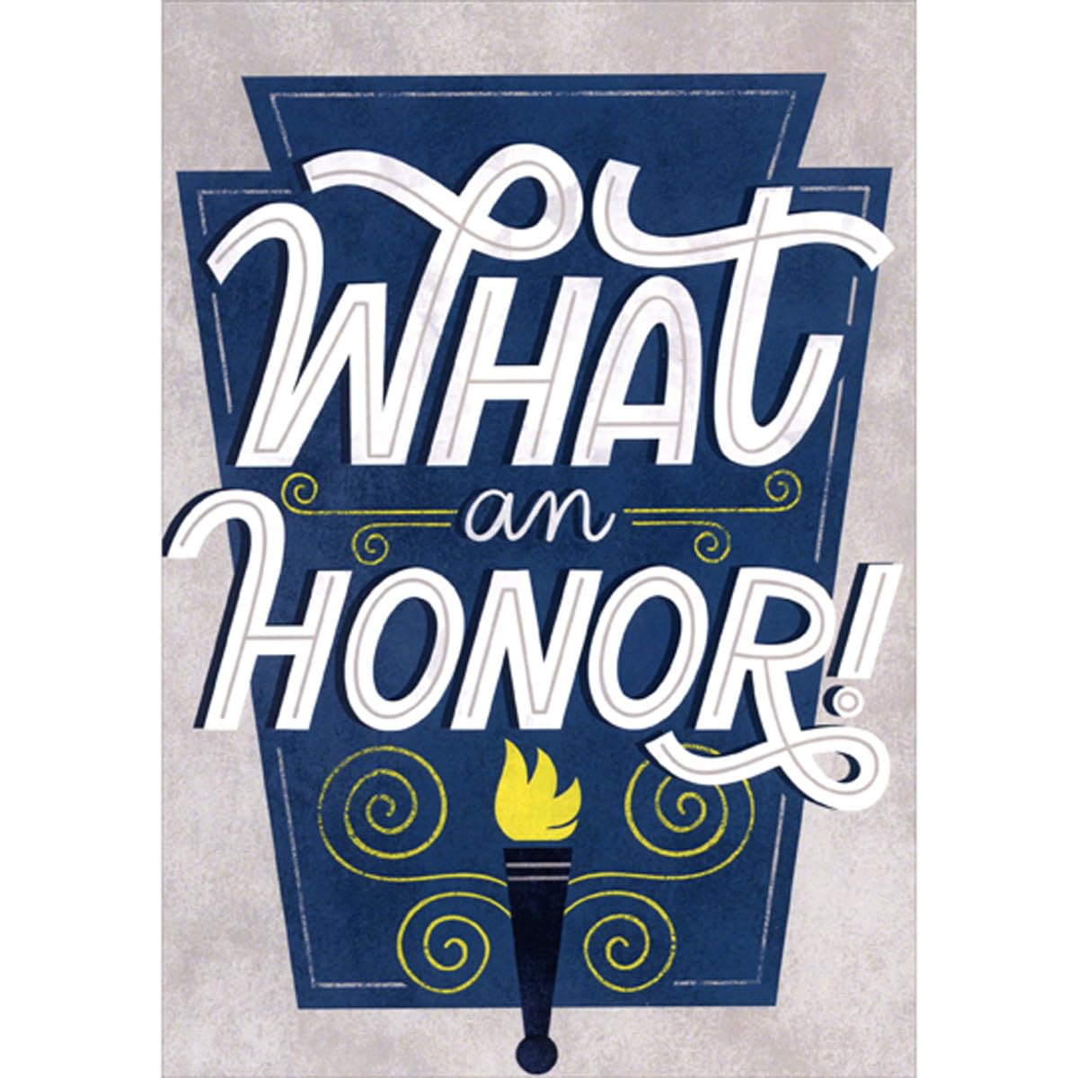 Designer Greetings What an Honor: Black and Yellow Torch and Swirls on Blue and Gray NHS/National Honor Society Graduation Congratulations Card