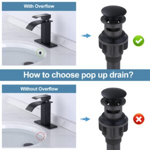 ARCORA Bathroom Sink Drain with Overflow 2 Pack, Matte Black Pop Up Drain Stopper Vanity Vessel Sink Clicker Drain Stopper