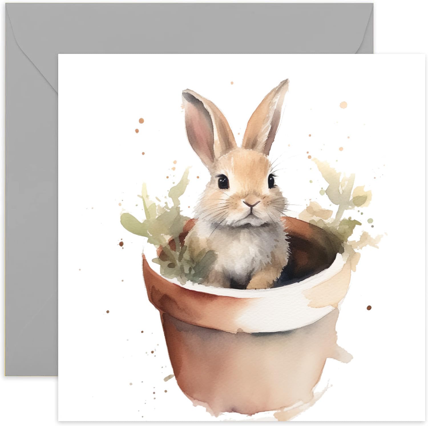 Old English Co. Watercolour Bunny Rabbit Greeting Card for Birthday - Cute Birthday Card for Mum, Nan, Her - Wildlife Art Card for Thinking of You, Thank You, Just Because | Blank Inside Envelope