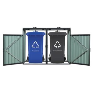 Outdoor Garbage Bin Storage Shed,Galvanized Steel Storage Shed with Lockable Doors,Perfect for Patio Storage of Trash Cans and Tools (Black-2)